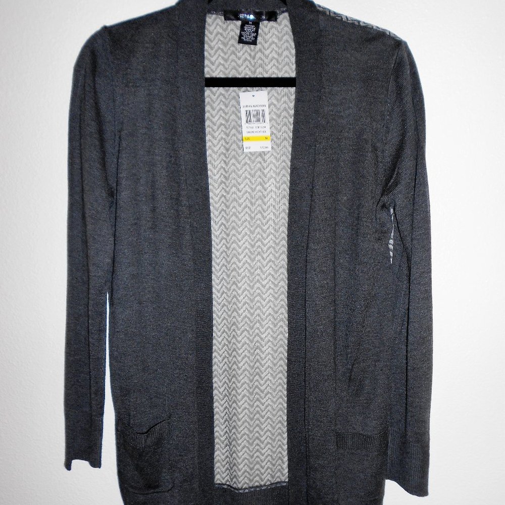 89th & Madison Chiffon Back Women's Cardigan Smoke Heather Size M